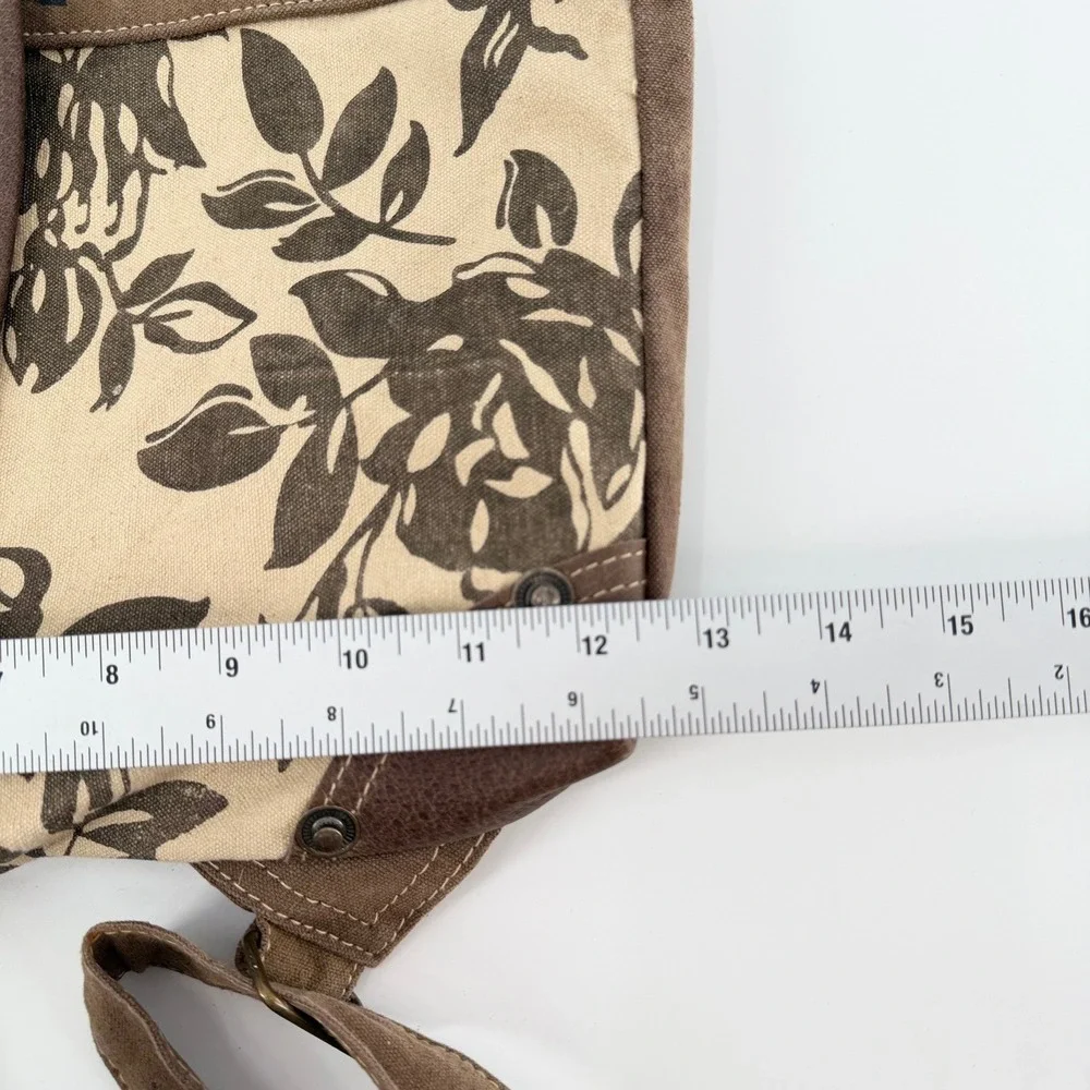 CLEA RAY Le Jardin Floral Canvas Leather Backpack Purse Upcycled Brown